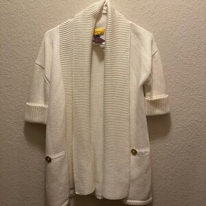 St. John Petite Cream Knit Shawl-Collar Cardigan
